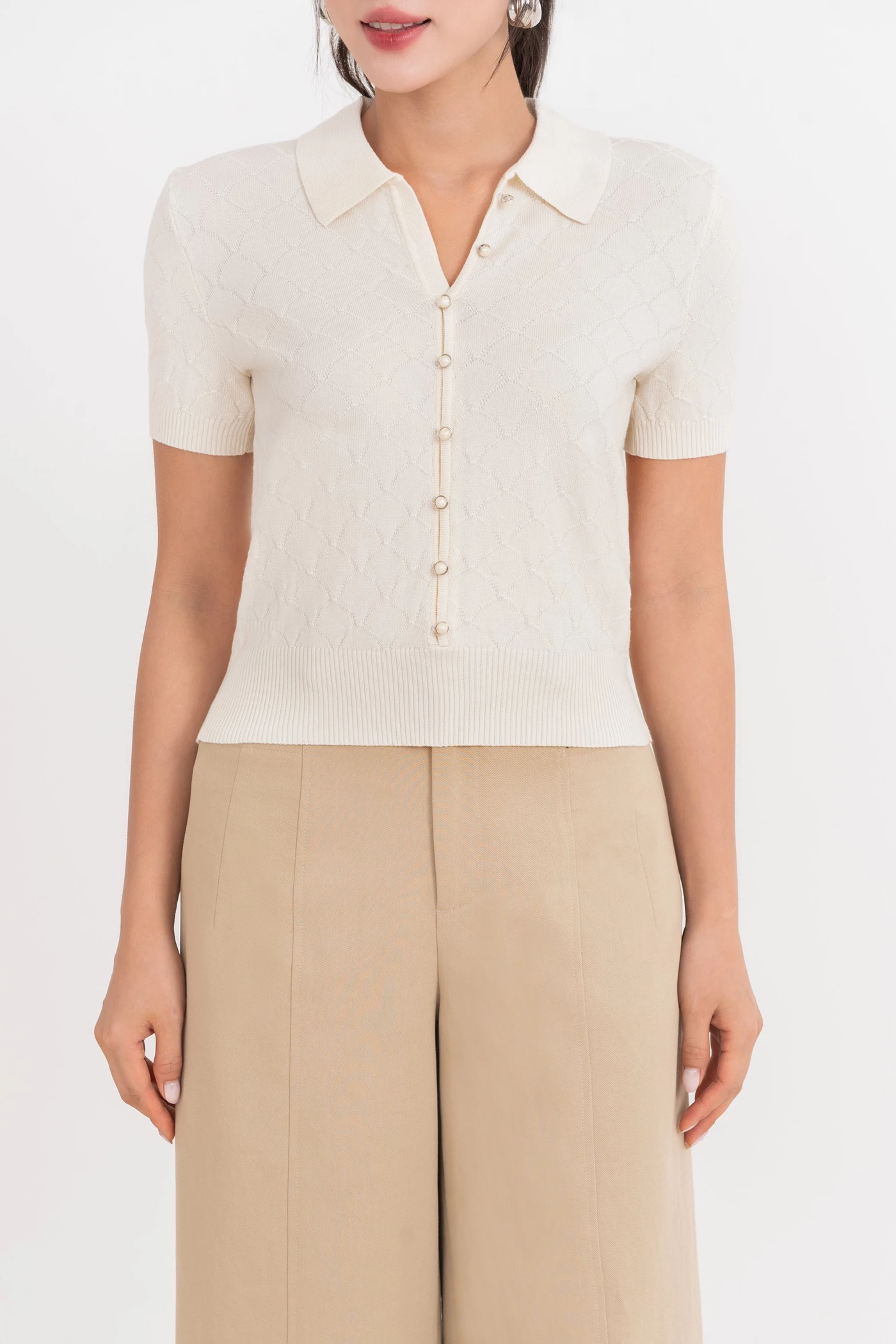 Áo Polo dệt kim Beige