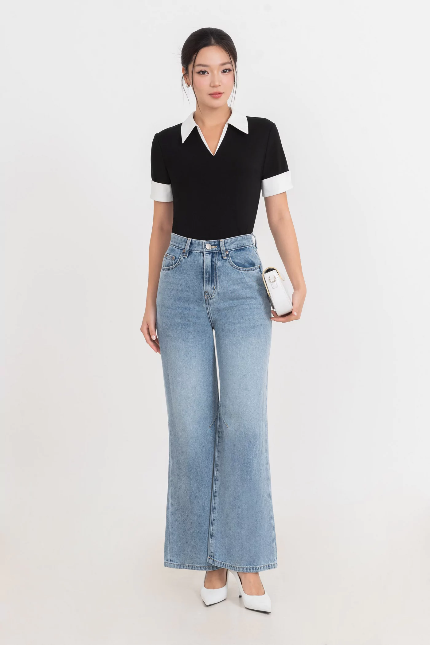 Quần Jeans suông xanh sáng
