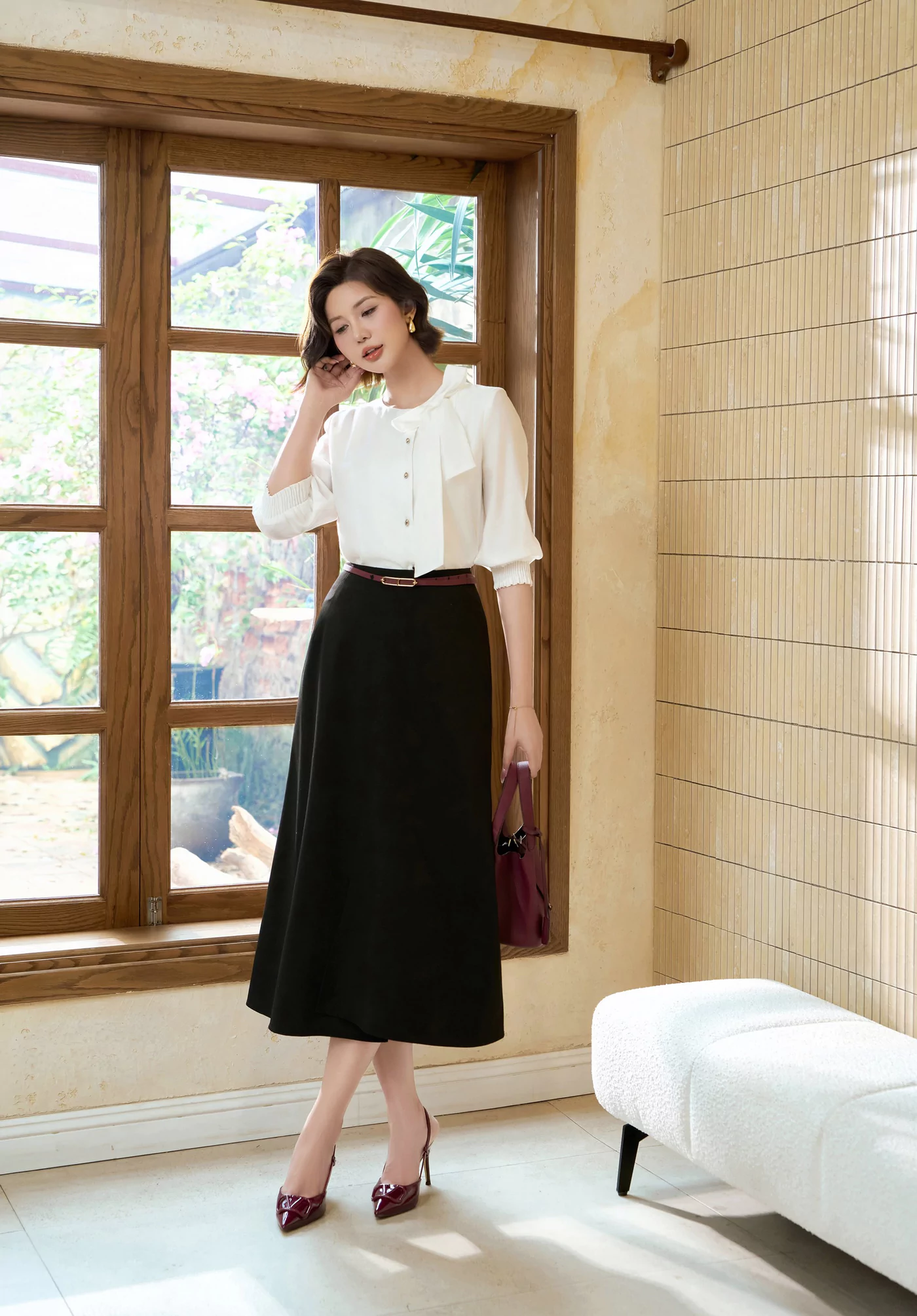 Áo sơ mi lụa Petal Poise