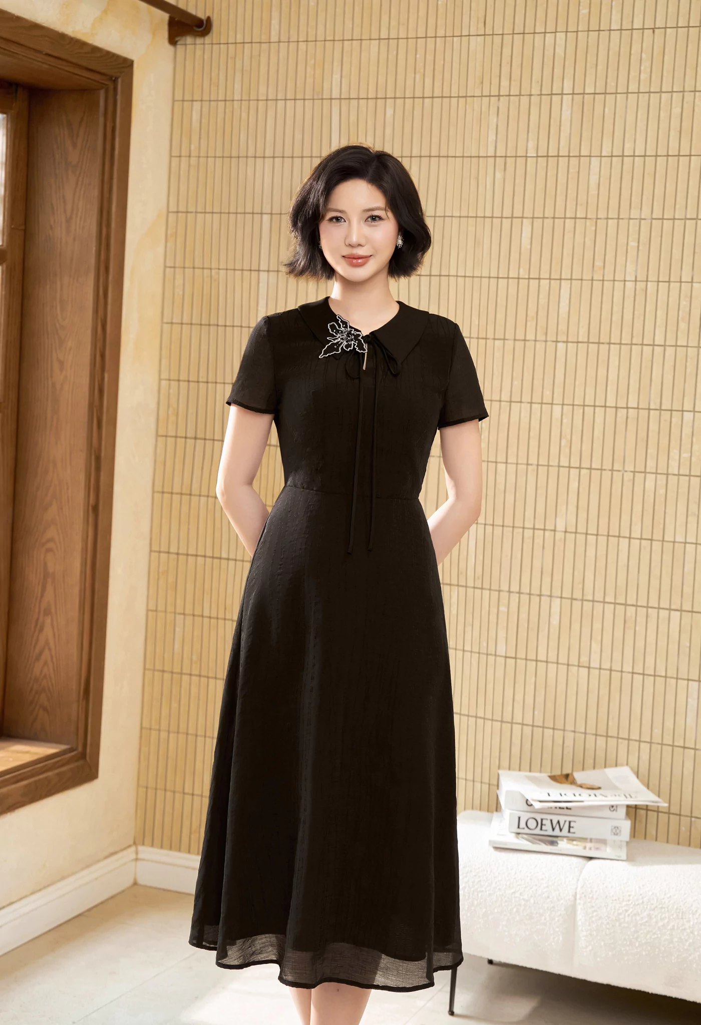 Đầm xòe lụa dệt vân