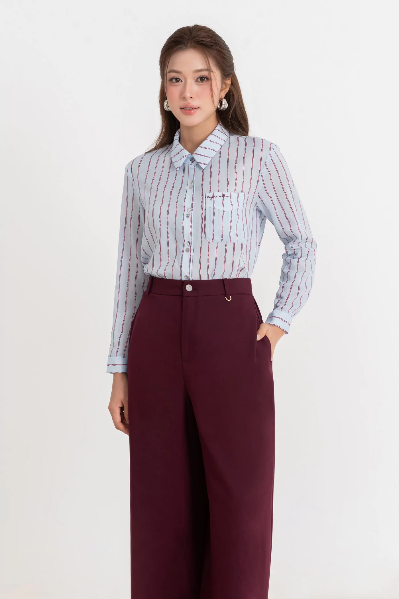Áo sơ mi kẻ Burgundy