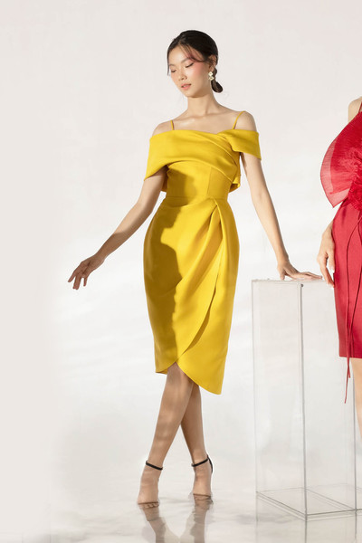 Đầm dạ hội Taffeta kiểu xếp