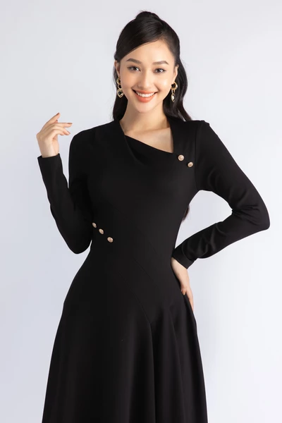 Đầm thun xòe cổ chéo