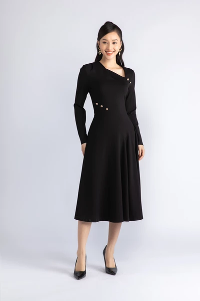 Đầm thun xòe cổ chéo