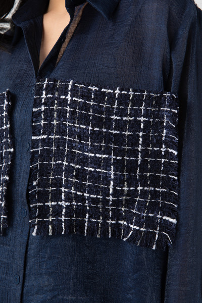 Áo sơ mi lụa phối tweed