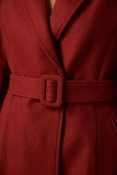 Women Red Coat With Belt