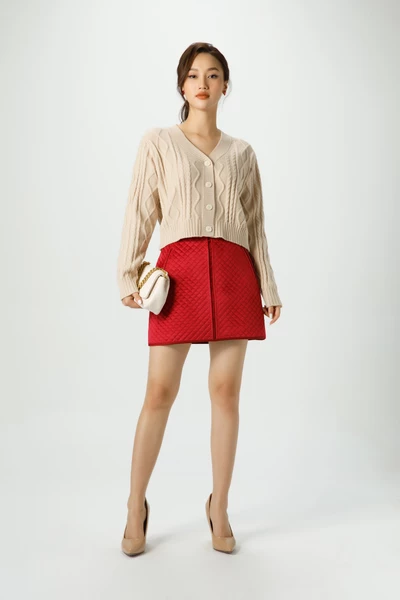 Chân váy nhung chần quả trám