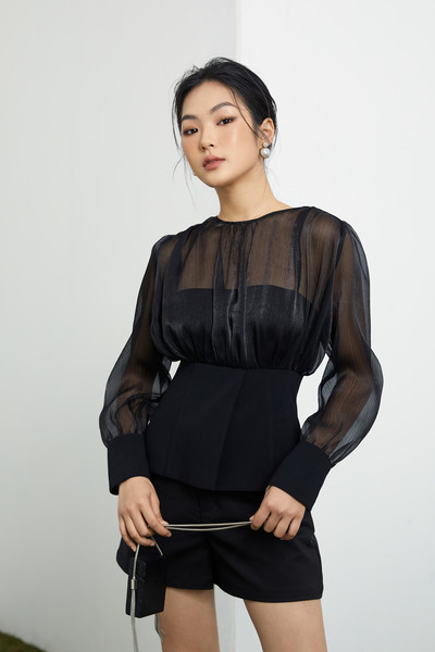 Áo peplum phối voan