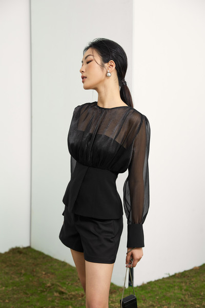 Áo peplum phối voan