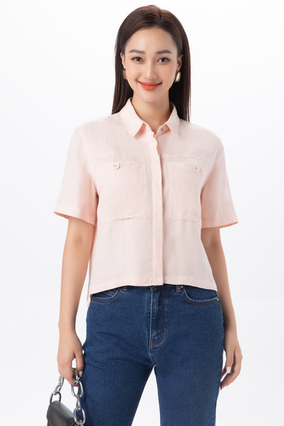 Áo sơ mi croptop phối túi trước