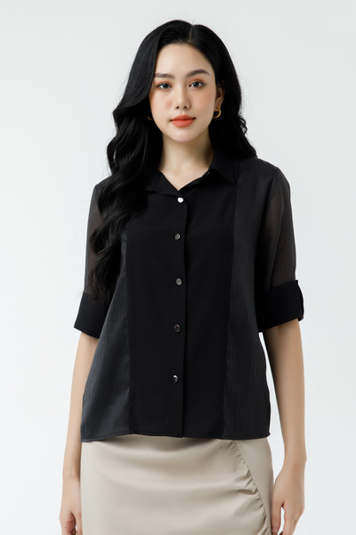 Áo sơ mi cổ V tay lỡ