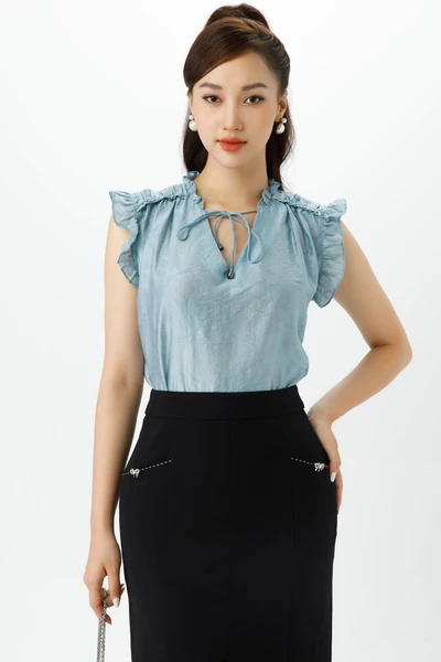 Áo tencel dập nổi nhấn bèo