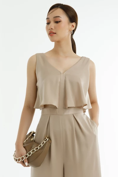 Jumpsuit lụa ống rộng