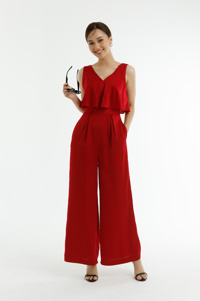 Jumpsuit lụa ống rộng