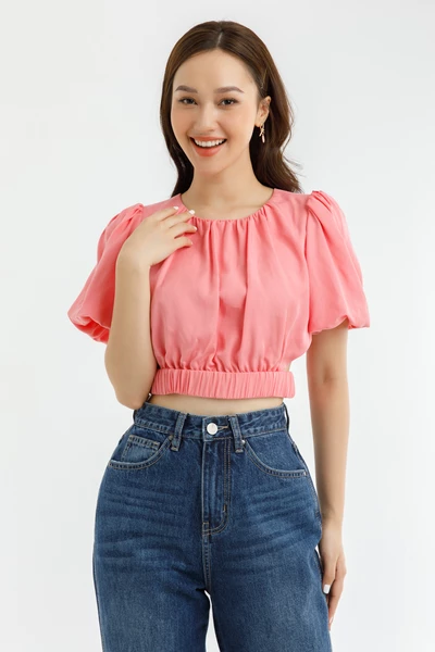 Áo croptop nhún phồng