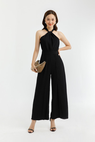 Jumpsuit lụa dập vân