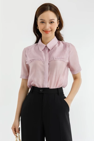 Áo sơ mi tencel thêu viền