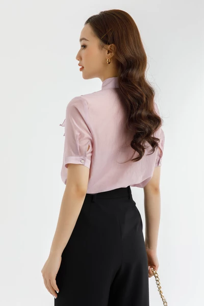 Áo sơ mi tencel thêu viền