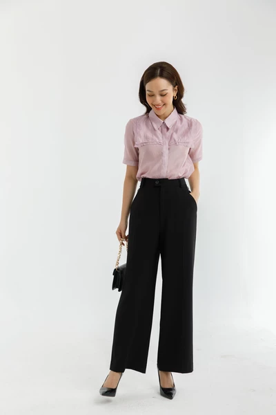Áo sơ mi tencel thêu viền