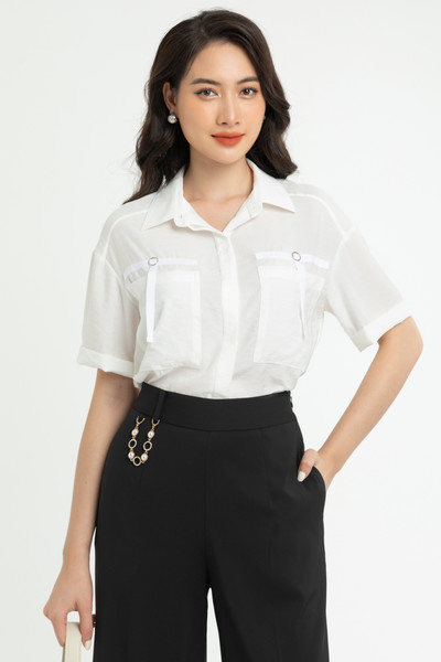 Áo sơ mi lụa cài khuy ẩn