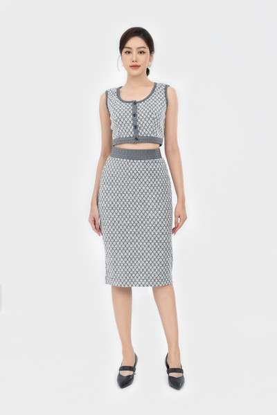 Áo thun croptop phối tweed