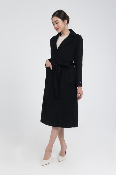 Long premium wool coat with belt