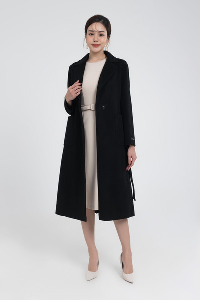 Long premium wool coat with belt