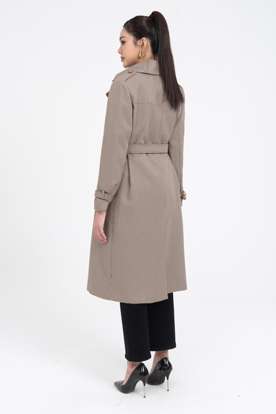 Long check trench coat