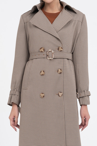 Long check trench coat