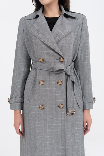 Long check trench coat
