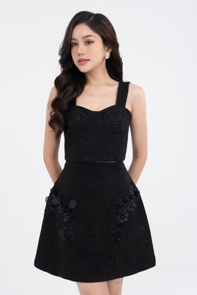 Chân váy tweed hoa nổi