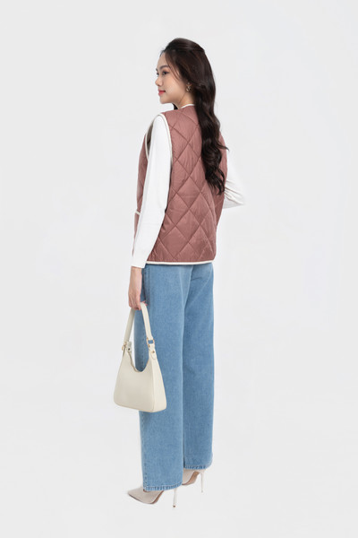 Buttoned Quilted Vest - Áo gile chần bông