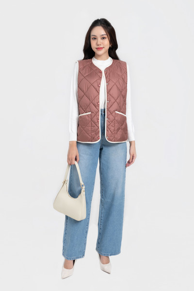 Buttoned Quilted Vest - Áo gile chần bông