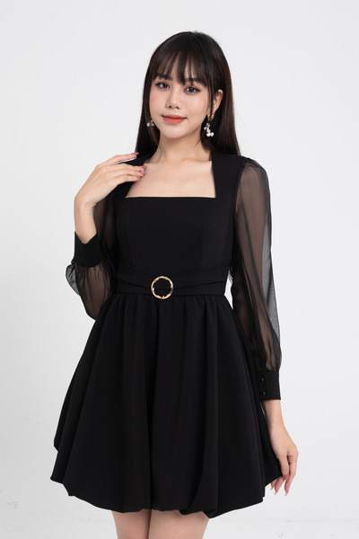 black secret dress - Đầm xòe tay phối voan lưới