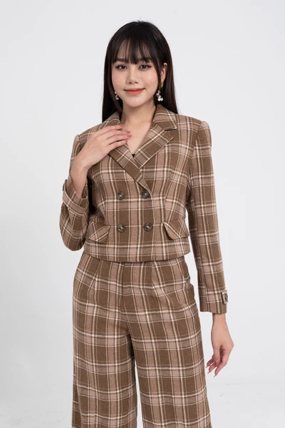 Áo blazer dạ họa tiết kẻ