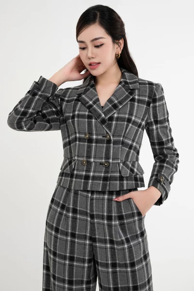 Áo blazer dạ họa tiết kẻ