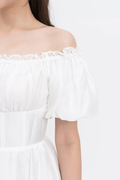 Đầm tencel trễ vai dáng xòe