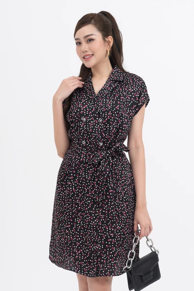 Đầm sơ mi phối đai