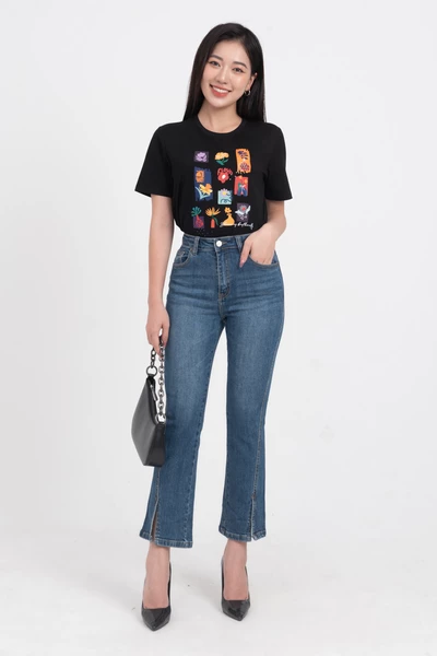 Quần jeans loe xẻ gấu