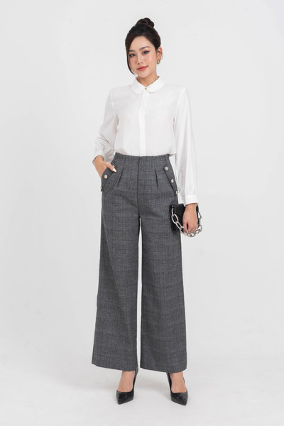 Quần ống suông họa tiết kẻ