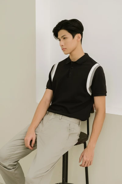 Áo Polo phối kẻ trắng