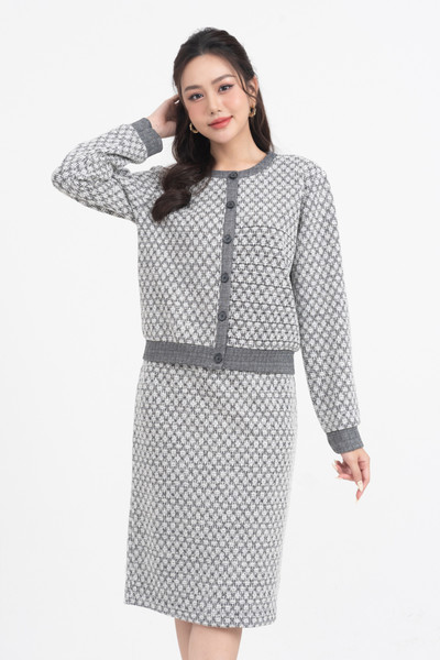 Chân váy bút chì phối tweed