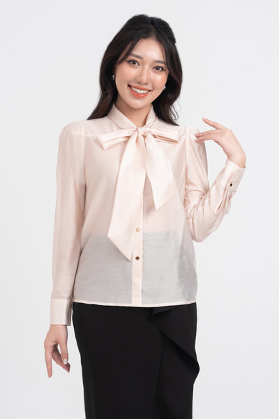Áo sơ mi lụa thắt nơ
