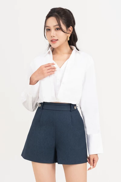 Áo sơ mi croptop cổ cách điệu