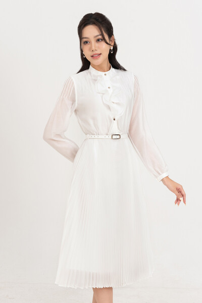 Đầm lụa phối bèo - xếp ly
