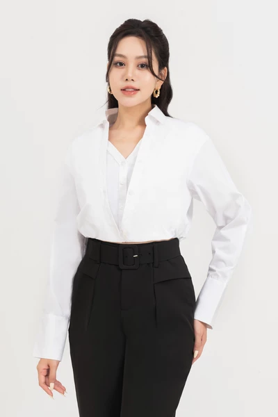 Áo sơ mi croptop cổ cách điệu