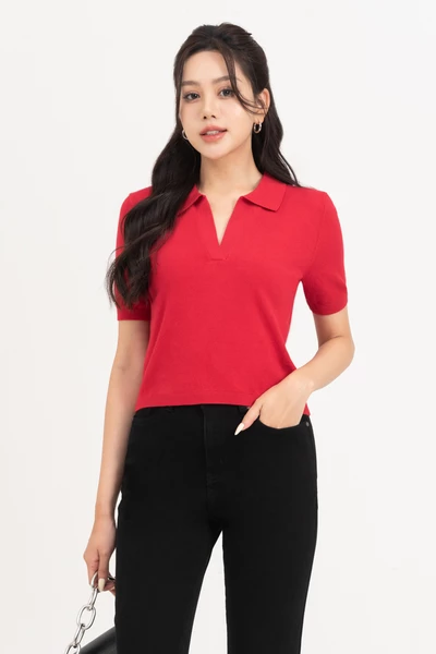Áo polo len dáng croptop