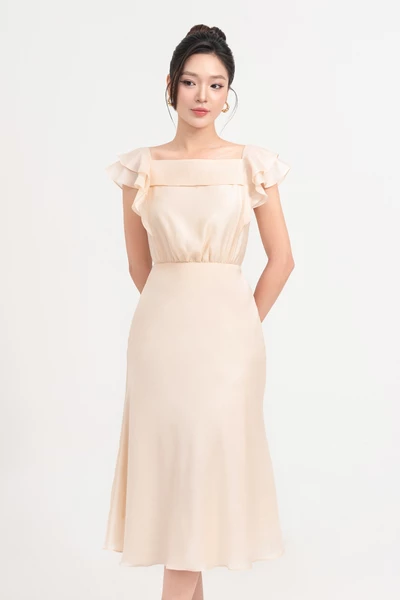 Seashell Dress - Đầm cổ vuông phối bèo