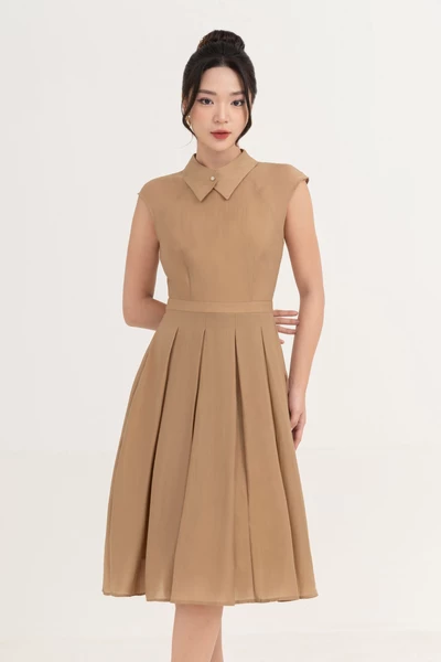 Elene Dress - Đầm lụa xòe xếp ly