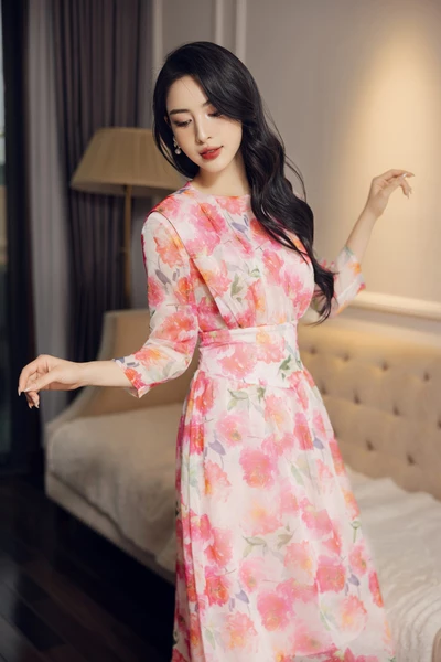 Đầm xòe Foral Lụa Midi